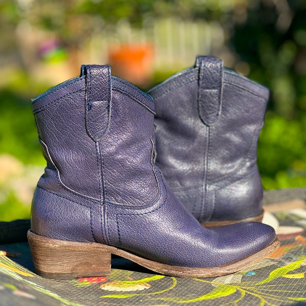 FRYE Carson Cobalt Blue Shorty cowboy boots Cowgirl Booties Size 6 B Western